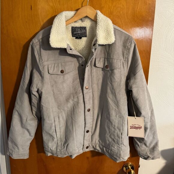 Corduroy Jacket Mens Medium Gray Fleece Lined Sherpa Brooklyn Cloth - Picture 1 of 5